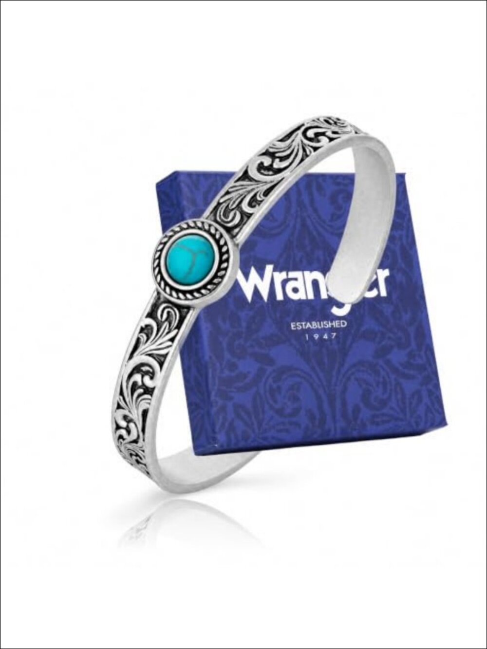 Western Turquoise Cuff Bracelet Engraved Floral Scroll Adjustable Open Bangle